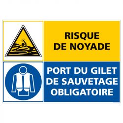 PANNEAU RISQUE DE NOYADE - PORT DU GILET DE SAUVETAGE OBLIGATOIRE (C1517)