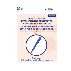 PANNEAU LES STYLOS SONT RÉGULIÈREMENT DÉSINFECTÉS DANS LES BUREAUX DE VOTE - (G1633)