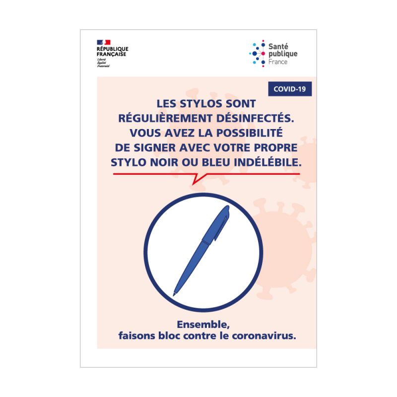 PANNEAU LES STYLOS SONT RÉGULIÈREMENT DÉSINFECTÉS DANS LES BUREAUX DE VOTE - (G1633)