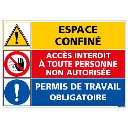 PANNEAU DANGER ESPACE CONFINE - ACCES INTERDIT - PERMIS DE TRAVAIL OBLIGATOIRE (C1400)