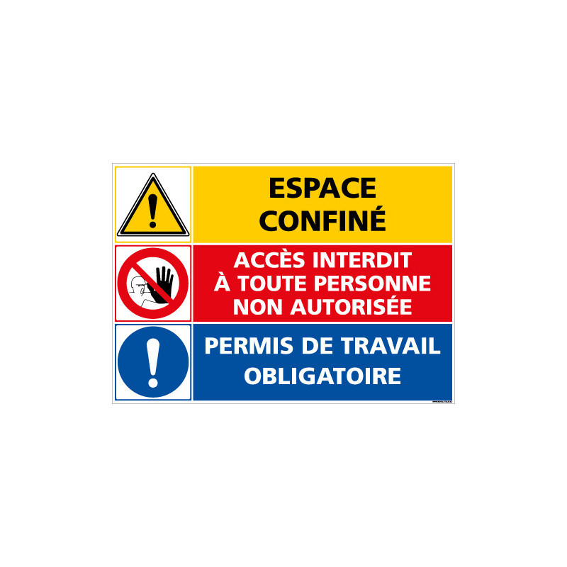 PANNEAU DANGER ESPACE CONFINE - ACCES INTERDIT - PERMIS DE TRAVAIL OBLIGATOIRE (C1400)