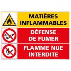 PANNEAU DANGER MATIERES INFLAMMABLES DEFENSE DE FUMER (C1402)