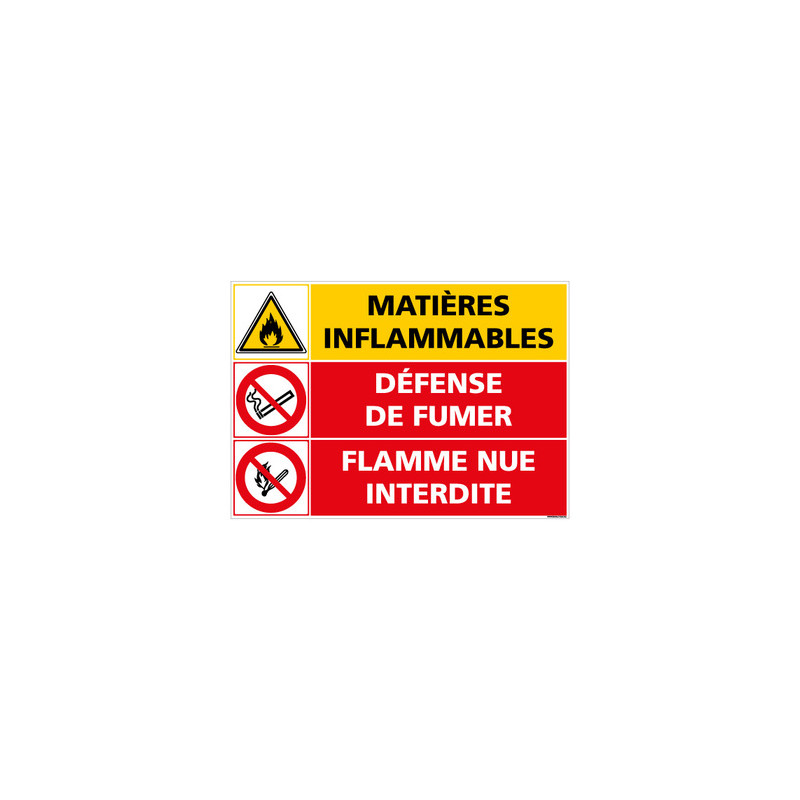 PANNEAU DANGER MATIERES INFLAMMABLES DEFENSE DE FUMER (C1402)