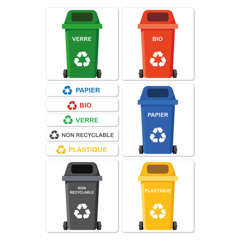 ETIQUETTES AUTOCOLLANTES RECYCLAGE POUR LA GESTION DES DÉCHETS (I0888)