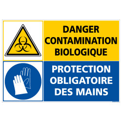 PANNEAU DANGER CONTAMINATION BIOLOGIQUE - PROTECTION OBLIGATOIRE DES MAINS (C1409)