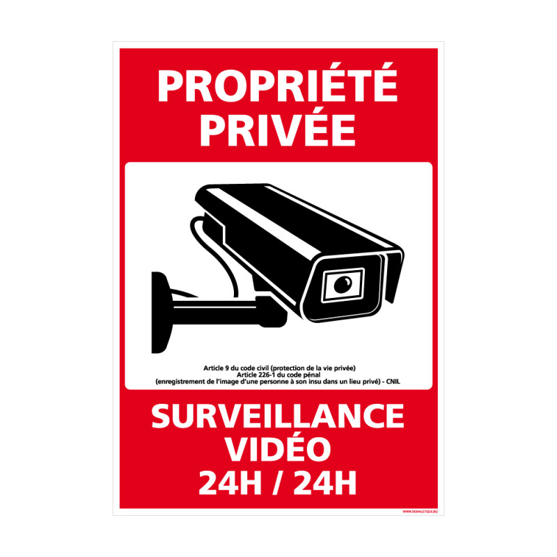 Panneau Propriétée Privée Sous Vidéo Surveillance 24h/24