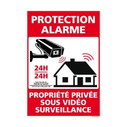 Panneau dissuasif Propriété privée avec protection alarme sous vidéo surveillance