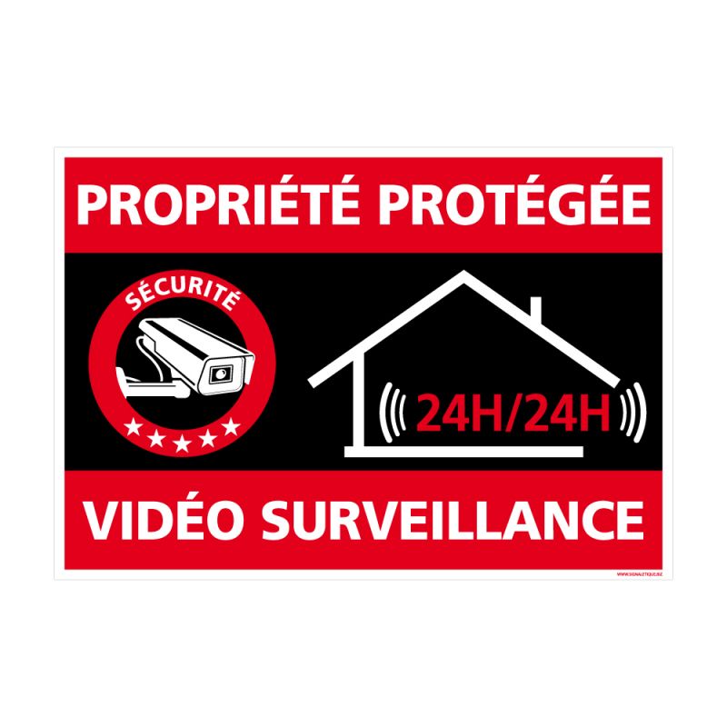 Panneau de signalisation Alarme Propriété Privée Sous Vidéosurveillance 150  x 210 mm Matière Adhesif