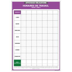 Panneau affichage obligatoire Horaires de travail (A0521)