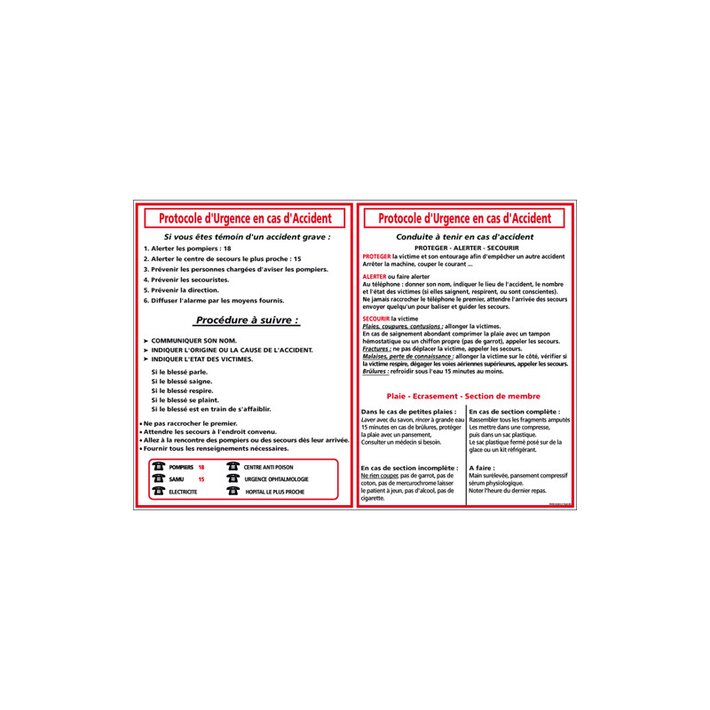 Panneau Protocole d'Urgence en cas d'Accident (A0528)