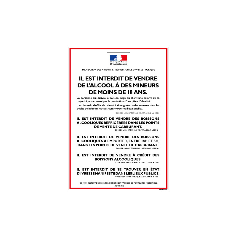 INTERDICTION VENTE ALCOOL AUX MINEURS (POUR POINT DE VENTE CARBURANT) (A0612)