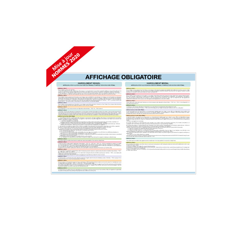 AFFICHAGE OBLIGATOIRE CODE DU TRAVAIL - Lot de 4 visuels (A0629)