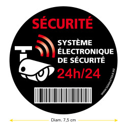 Sticker Système Électronique de Sécurité diamètre de 75 mm noir