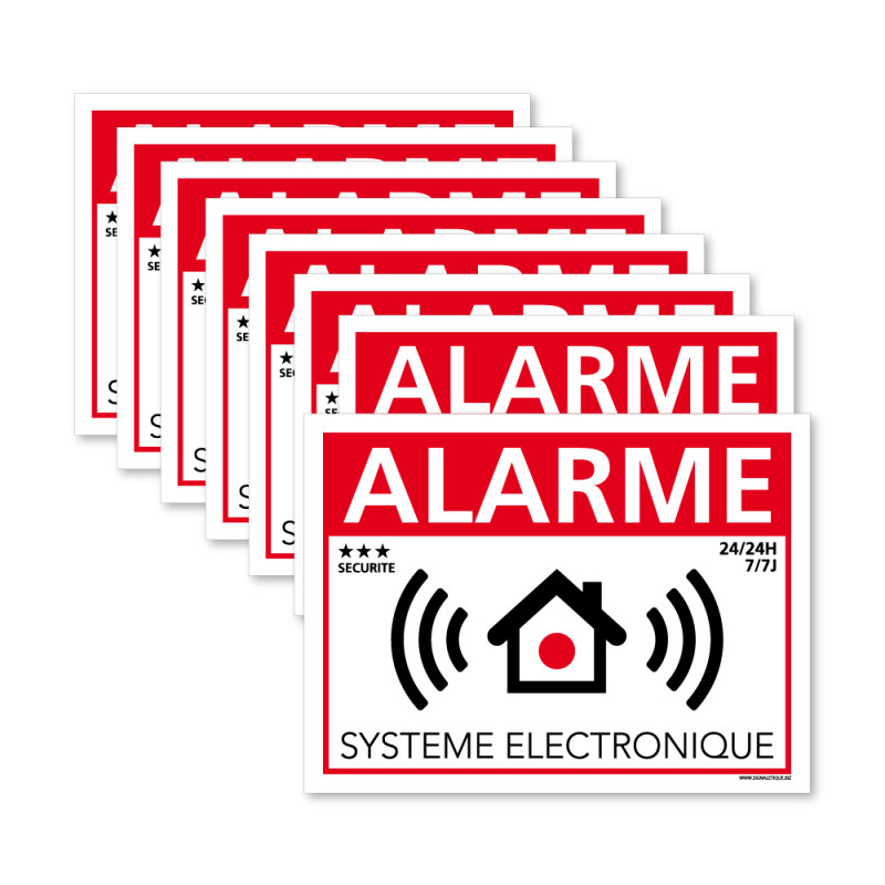 Lot de 8 autocollants Alarme Surveillance électronique - Lot de 8