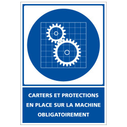 Panneau de signalisation - Obligation - Carters et protections en place sur la machine obligatoirement (D0973)