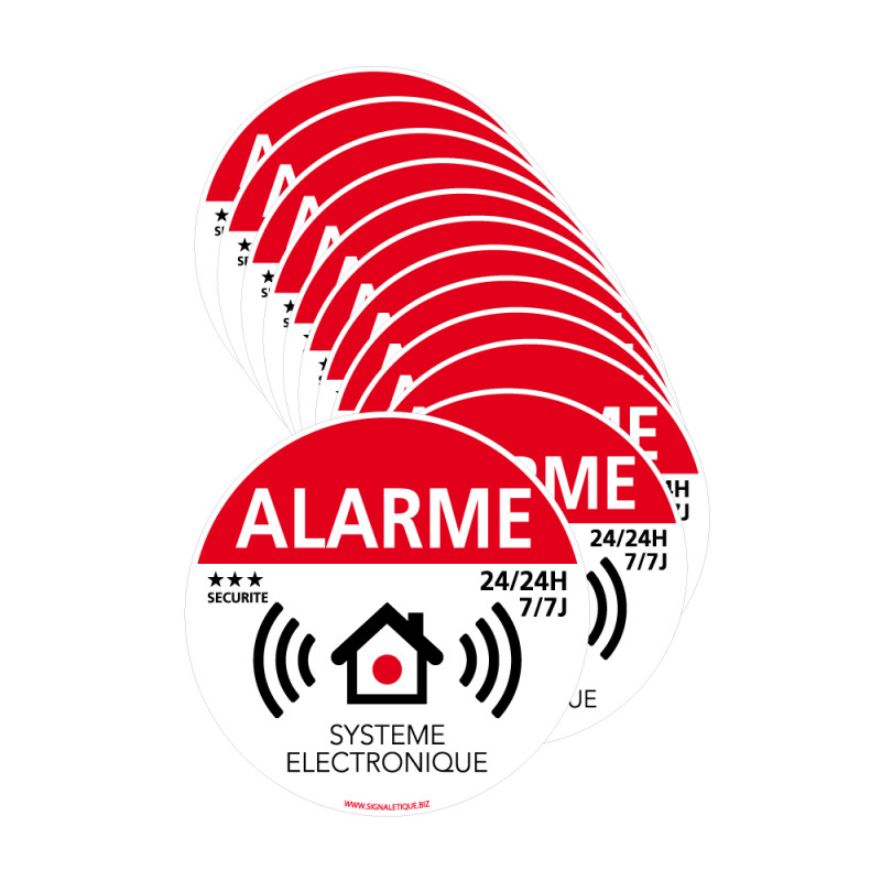 Lot de 12 adhésifs alarme avec présence d’un système électronique