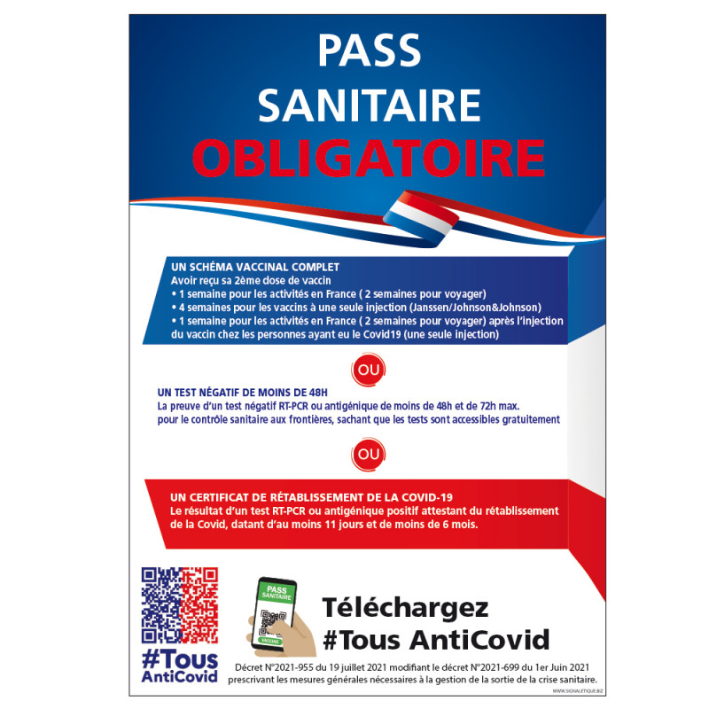 Affiche en adhésif, PVC ou alu de pass sanitaire obligatoire