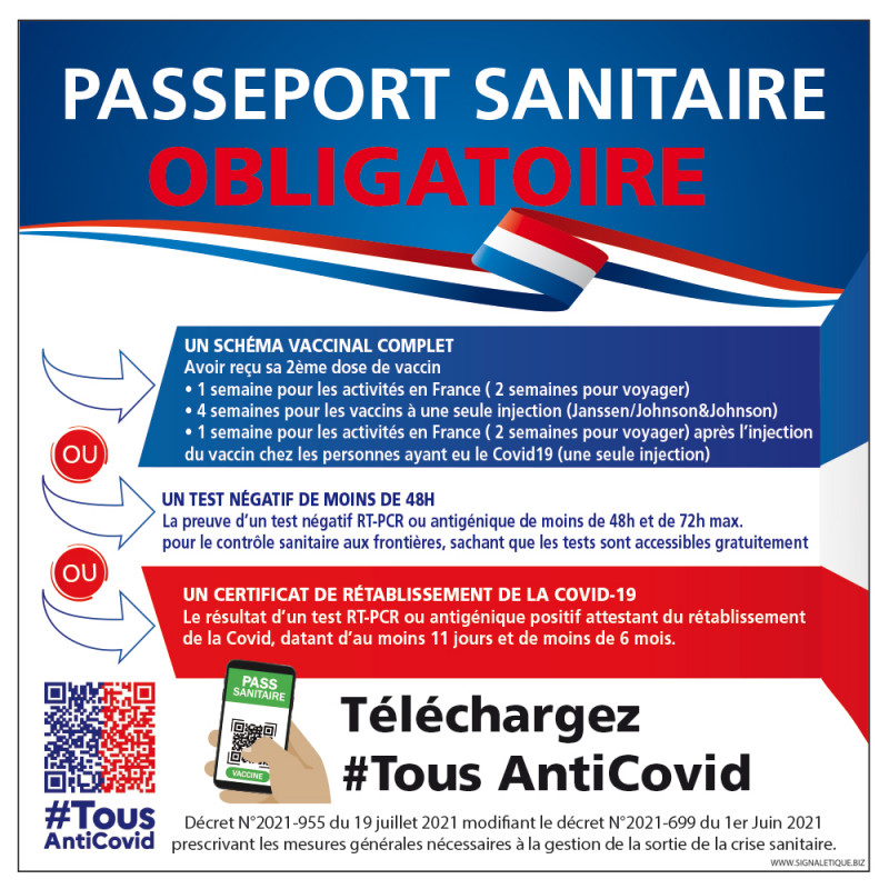 Panneau en adhésif, PVC ou alu de passeport sanitaire obligatoire