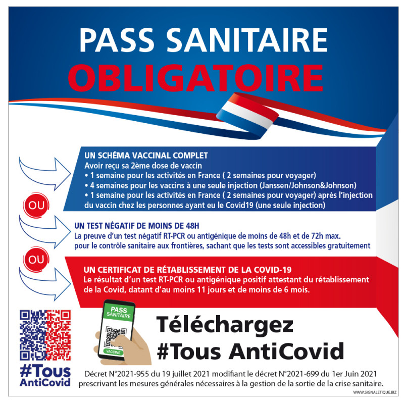 Panneau en adhésif, PVC ou alu de pass sanitaire obligatoire Panneau en adhésif, PVC ou alu de pass sanitaire obligatoire