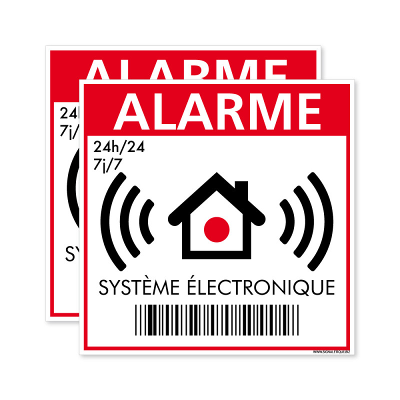 Lot de 2 Autocollants Alarme, Système Électronique - Intervention 24h/24