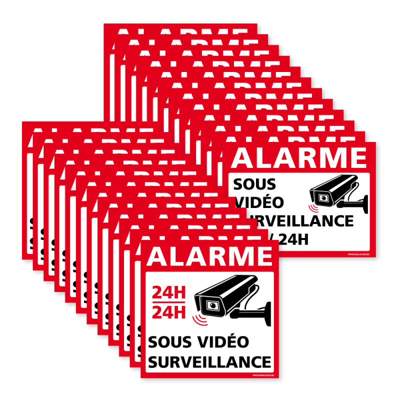 Lot 24 Autocollants Alarme - Sous Videosurveillance - 24h/24h