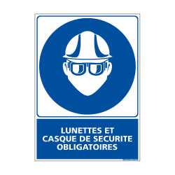 Panneau Obligation Lunettes et casque de securite obligatoires (E0346)