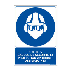 Panneau Lunettes casque de securite et protection antibruit obligatoires (E0347)