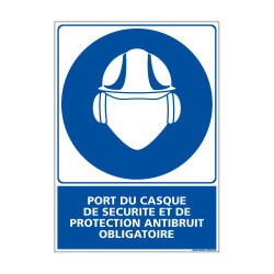 Panneau Obligation PORT DU CASQUE DE SECURITE & PROTECTION ANTIBRUIT OBLIGATOIRE (E0370)