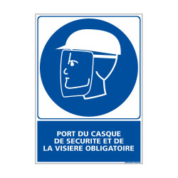 Panneau Obligation PORT DU CASQUE DE SECURITE & VISIERE OBLIGATOIRE (E0371)