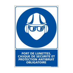 Panneau Obligation PORT DES LUNETTES, CASQUE, PROTECTION ANTIBRUIT OBLIGATOIRE (E0384)