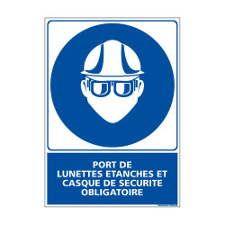 Panneau Obligation PORT DES LUNETTES ETANCHES ET CASQUES OBLIGATOIRE (E0386)