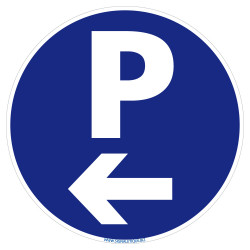 Panneau parking avec flèche gauche