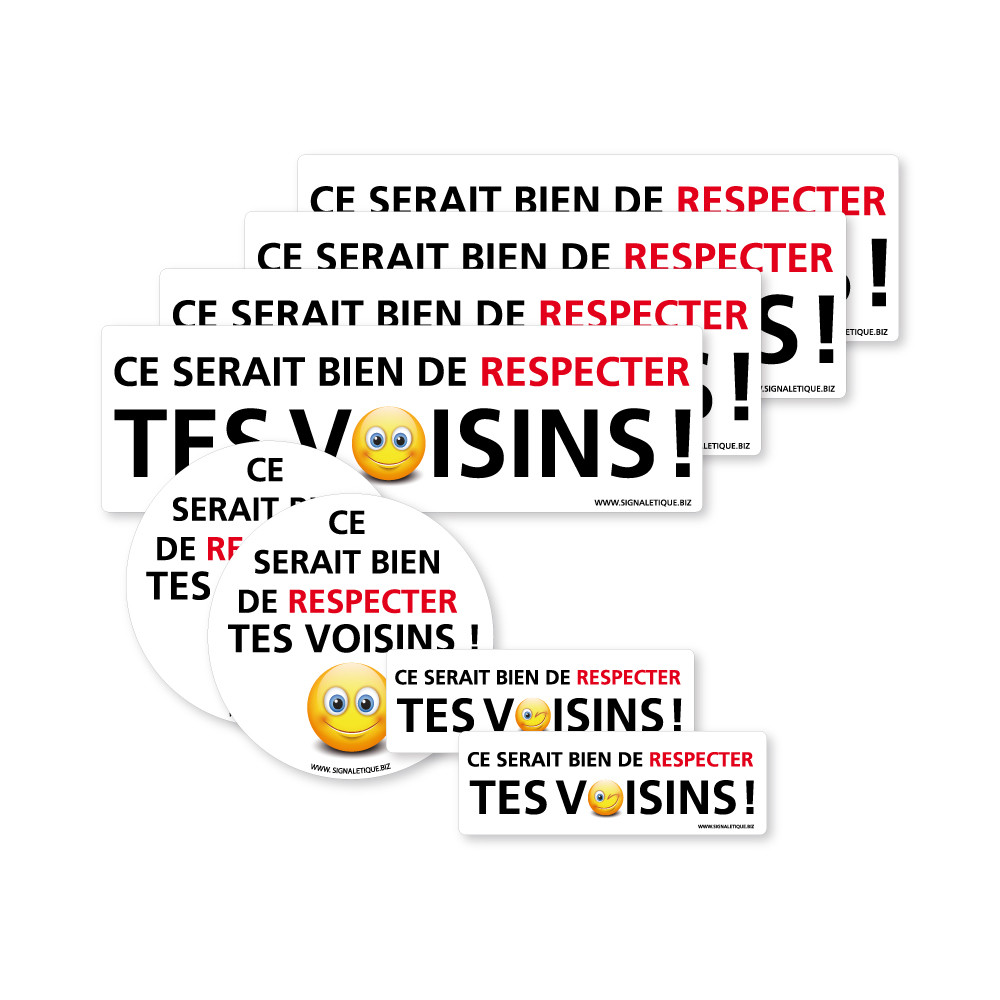 Lot de 8 stickers avertissement respecter tes voisins