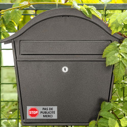DECOHO - Plaque boite aux lettres NUMERO adhésive (100x25mm) gris argent  lettres noires - 2 lignes + Stickers STOP PUB offerts : : Bricolage