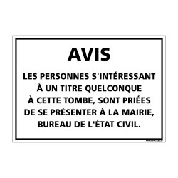 AVIS Les personnes s'interessant a un titre quelconque a cette tombe.....