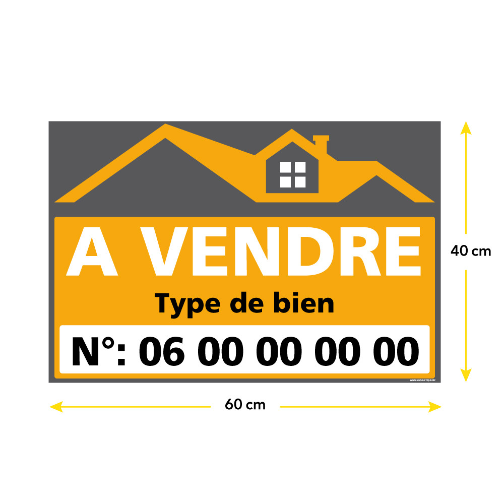 Panneau Maison A Vendre Signalétique.biz France - Panneau Immobilier Personnalisable à Vendre - Orange - Plastique Rigide AKILUX 3,5mm - Dimensions 600x400 Mm - Protection Anti-UV Panneau A Vendre Maison