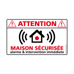 Adhésif Attention Maison Sécurisée en alu brossé