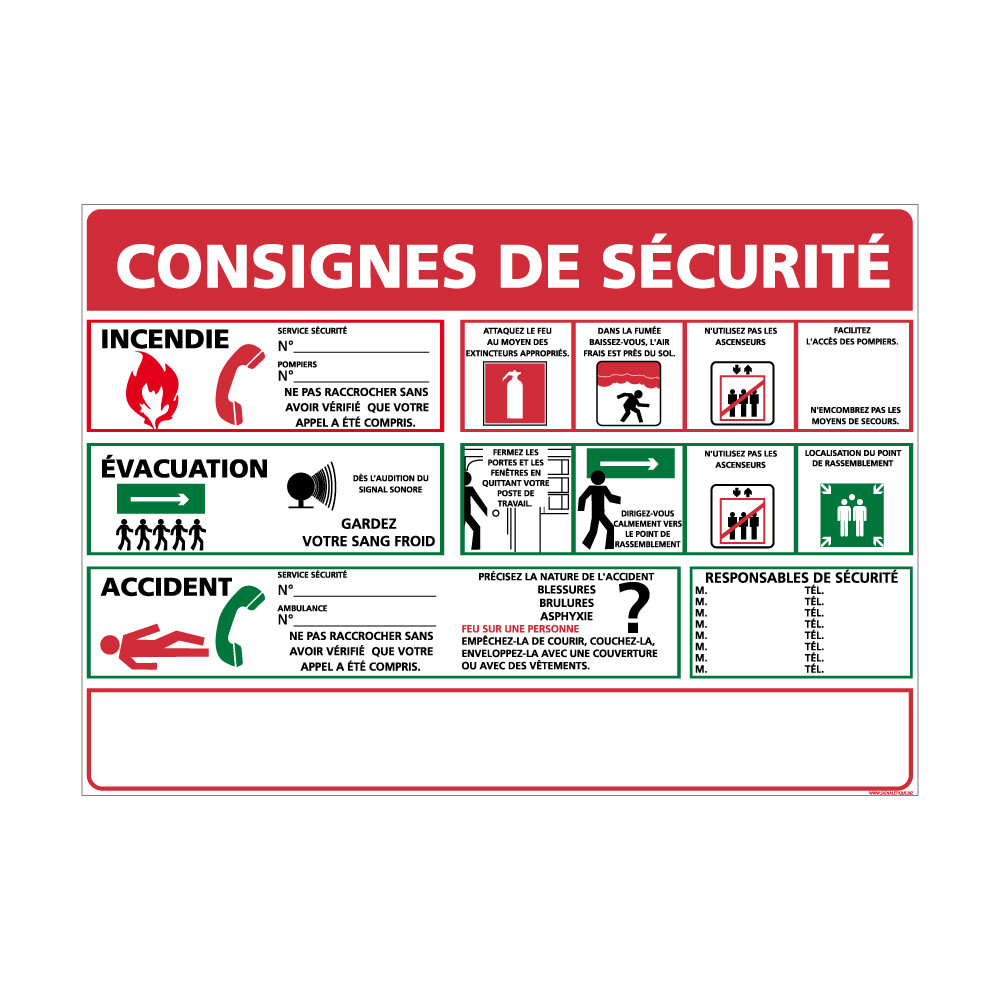 panneau consignes de sécurité