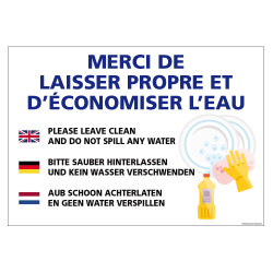 PANNEAU MERCI DE LAISSER PROPRE ET D'ECONOMISER L'EAU (H0437)