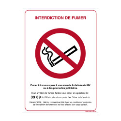 panneau interdiction de fumer avec décret