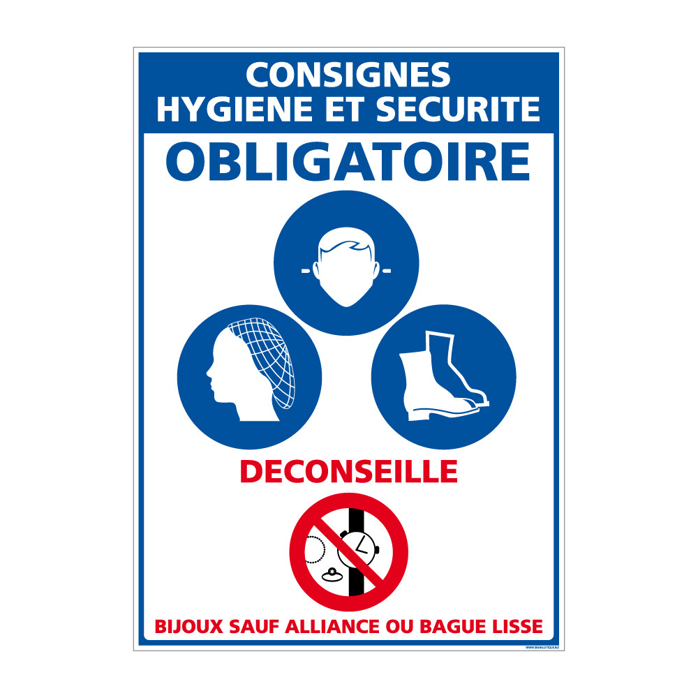 Panneau Consignes Hygiène et Sécurité