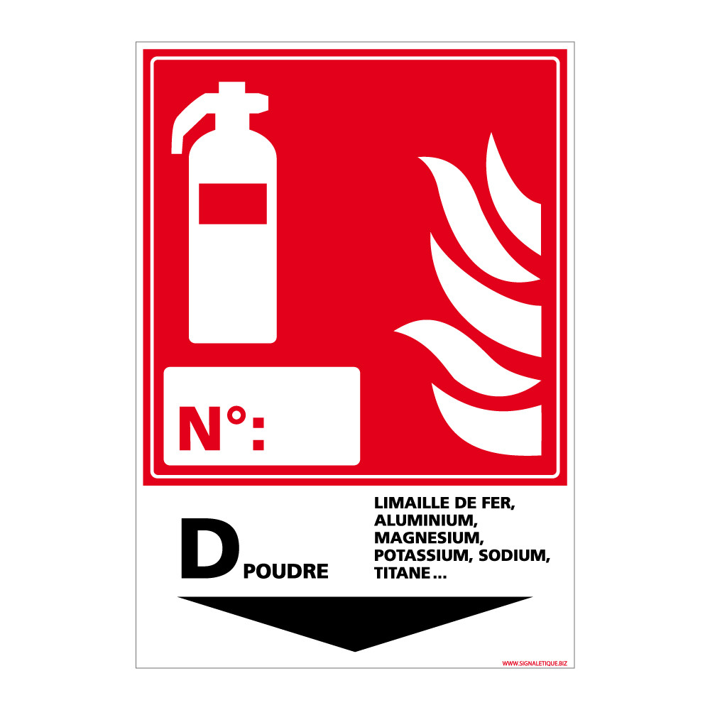 Panneau Extincteur Classe D Incendie. Sticker Extincteur, PVC, Alu