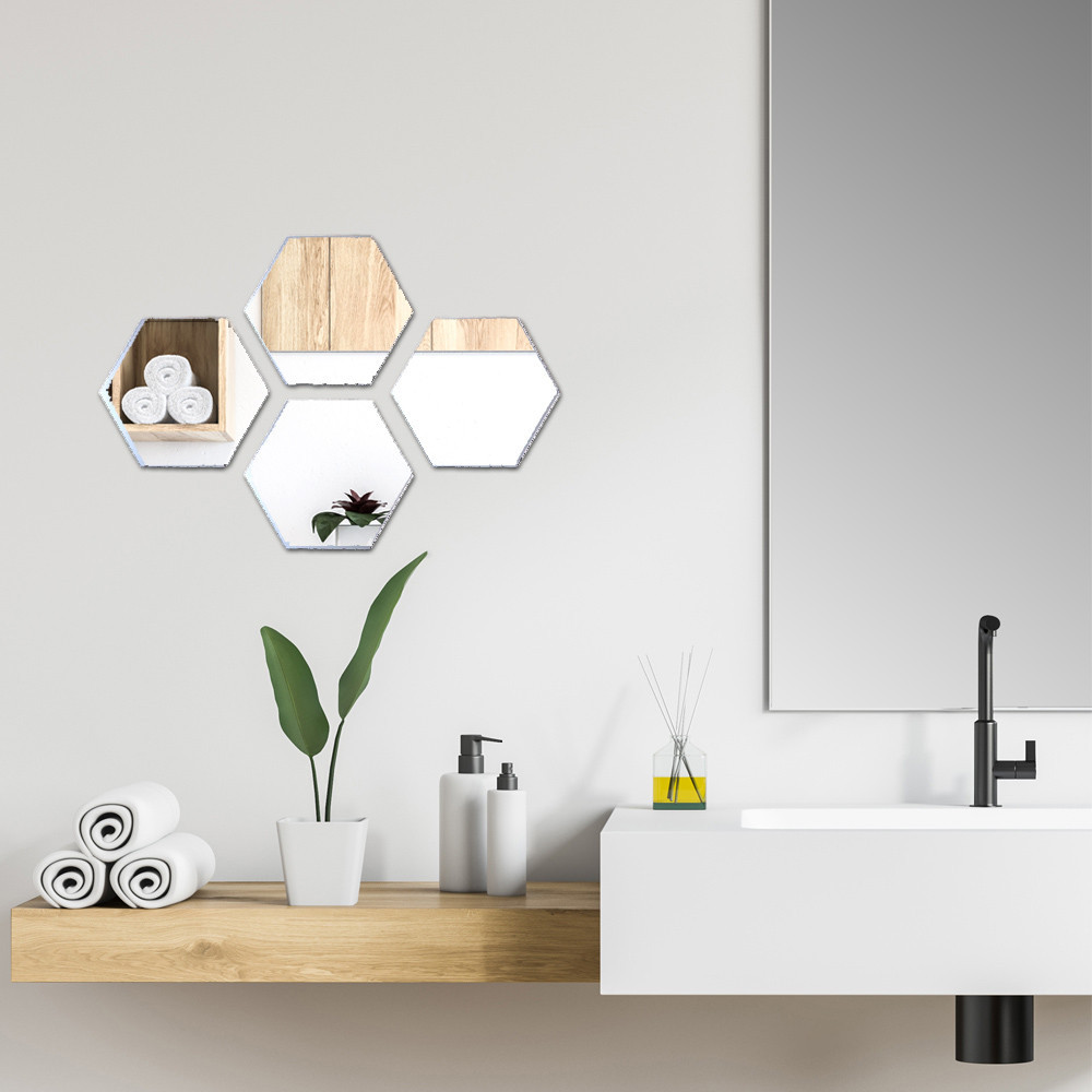LOT DE 4 MIROIRS AUTOCOLLANTS HEXAGONE 13,5x15cm (PLEXI_MIROIR_012)