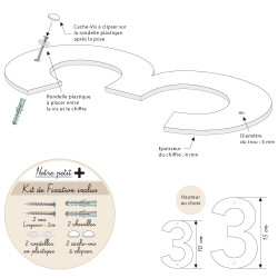 NUMERO DE MAISON DROIT EN PLEXI BLANC BRILLANT