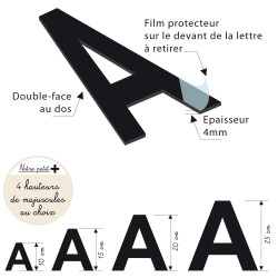 Lettre Décorative Plexiglass Noir. Lettrage Adhésif Plastique Plexi. Lettre Autocollante pour Prénom, Décoration Mariage, Enseig