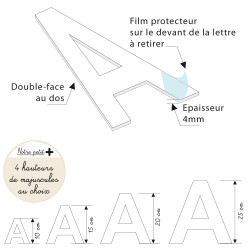 Lettre Décorative Plexiglass Blanc. Lettrage Adhésif Plastique Plexi. Lettre Autocollante pour Prénom, Décoration Mariage, Ensei