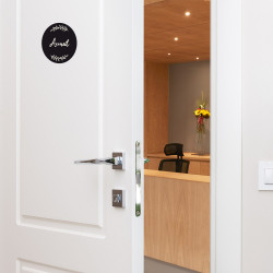 Plaque de Porte Autocollante PVC Gravé Noir Blanc Ronde. Décoration de Porte toilettes, buanderie, chambre?