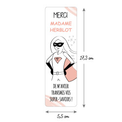 Marque Page Personnalisé Merci Maîtresse PVC 5,5 x 17,3 cm. Cadeau Maîtresse d'École Original + Pochette Transparente