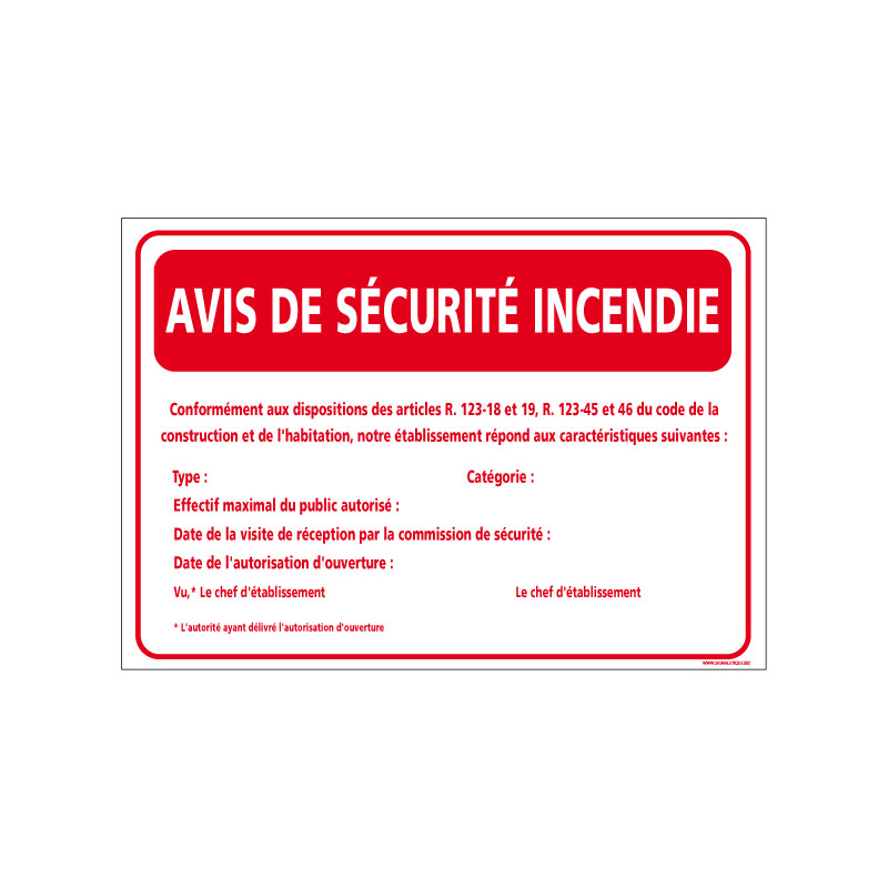 Avis de securite incendie (A0548)