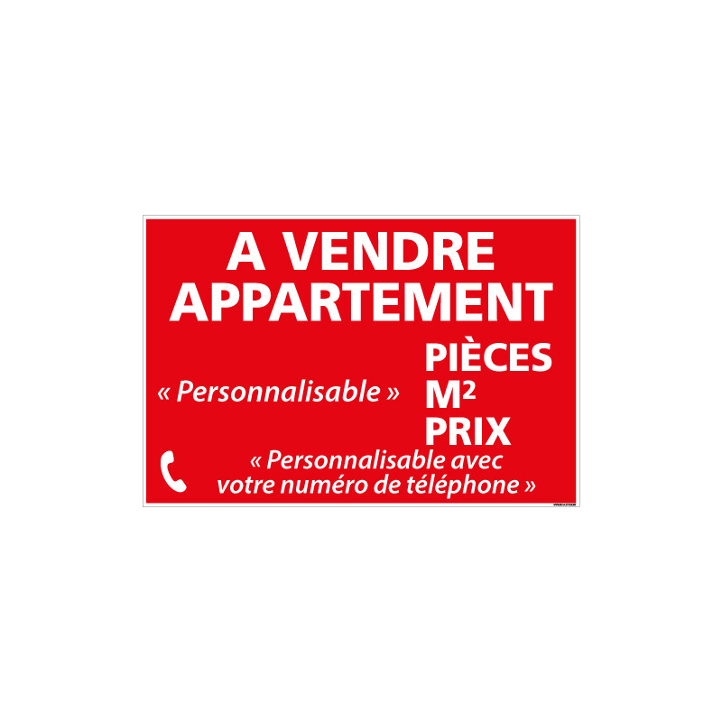 PANNEAU IMMOBILIER APPARTEMENT A VENDRE PERSONNALISABLE AKYLUX 3,5mm - 600x400mm (G1357_PERSO)